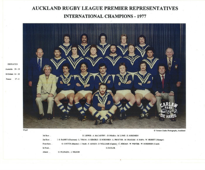 Auckland Rugby League Premier Team International Winners 1977